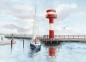 Preview: Postkarte DIN-A6 Aquarell Maritim Kunst Druck Kunstdruck Ostsee - Leuchtturm Eckernförde - EKF1 Schleimünde Schlei Kappeln